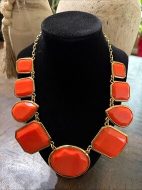 Statement Geometric Orange Resin Necklace - Women Jewelry